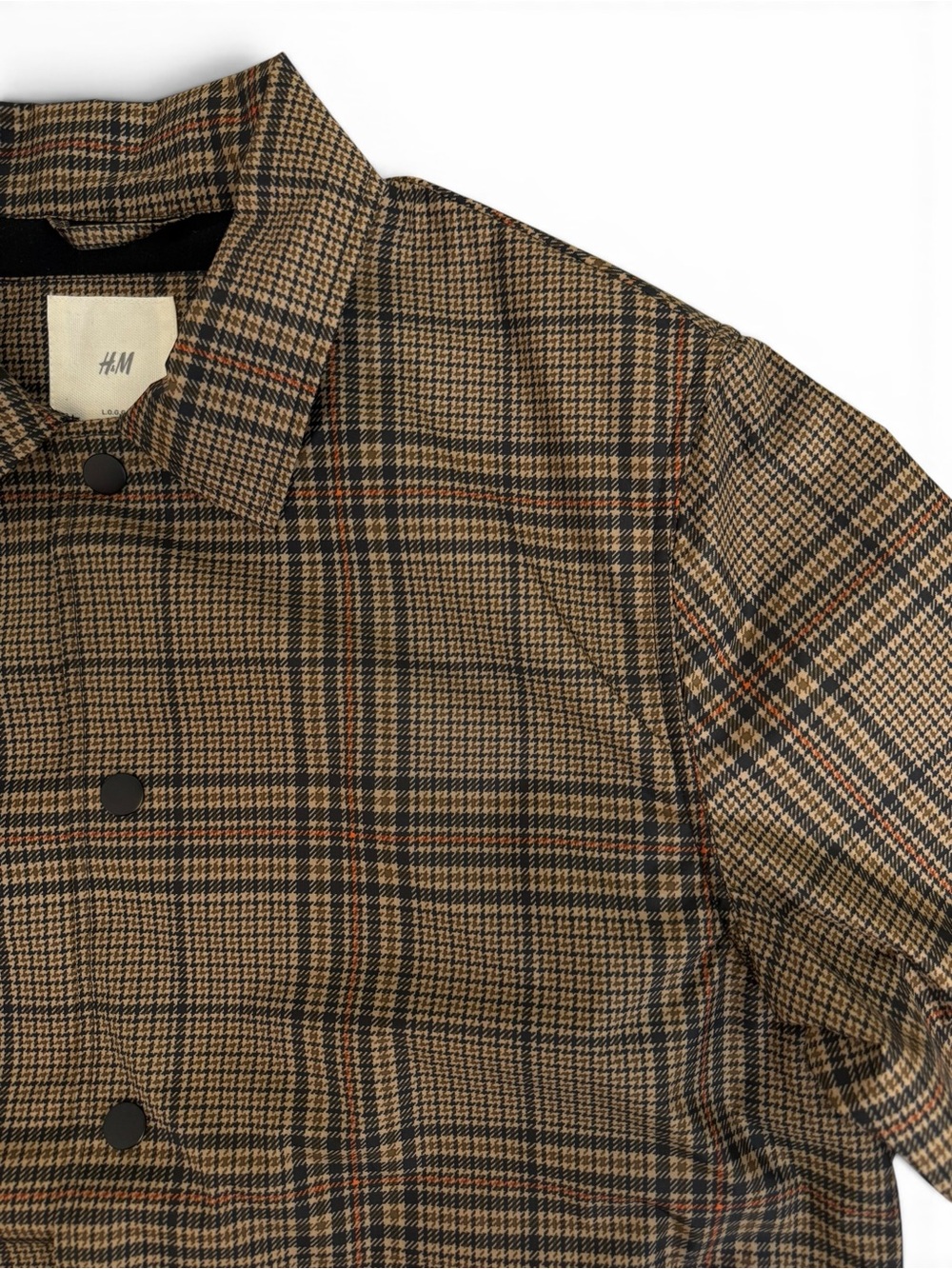 H&M Plaid Waterproof Coach Rain Jacket Tan Black Men’s Medium NWT - Picture 3 of 12